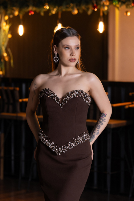Robe de Soirée Longue Brun ABU5610