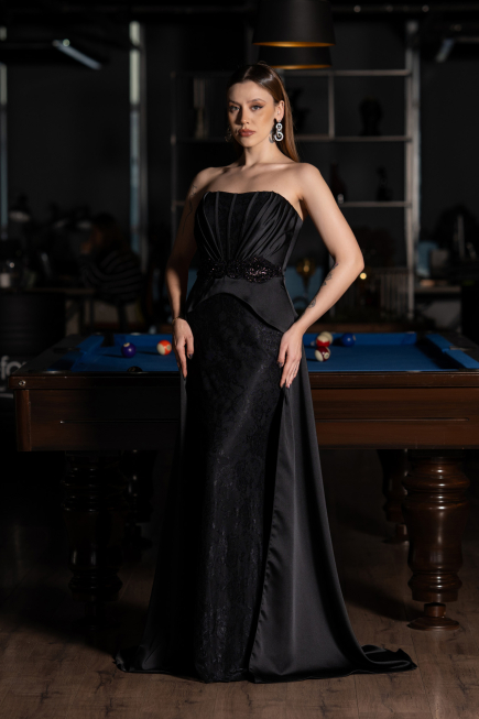 Robe de Soirée Longue Dantelle Noir ABU5615