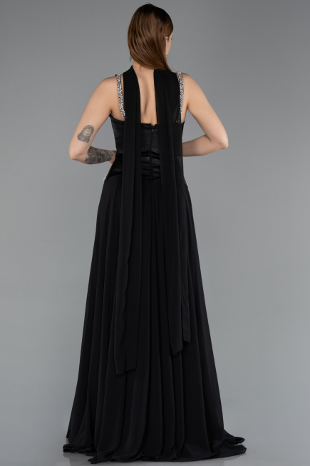 Robe de Soirée Longue Mousseline Noir ABU5619