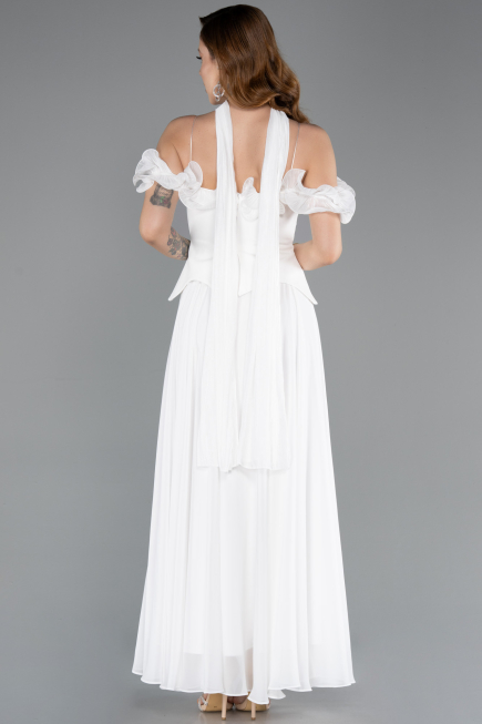 Robe de Soirée Midi Mousseline Blanc ABK2524