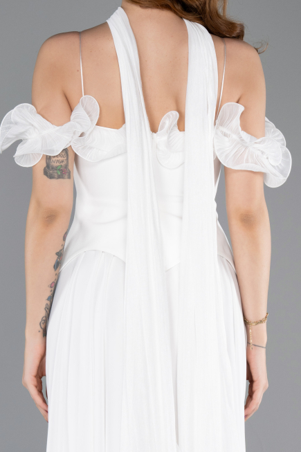 Robe de Soirée Midi Mousseline Blanc ABK2524