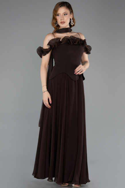 Robe de Soirée Midi Mousseline Brun ABK2524