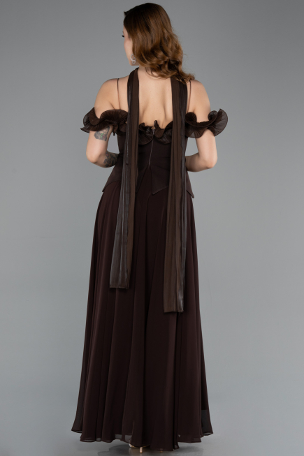 Robe de Soirée Midi Mousseline Brun ABK2524