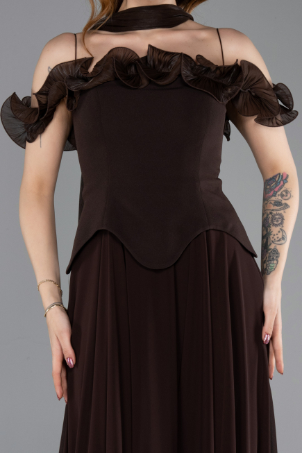 Robe de Soirée Midi Mousseline Brun ABK2524