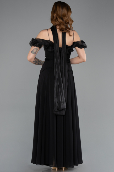Robe de Soirée Midi Mousseline Noir ABK2524