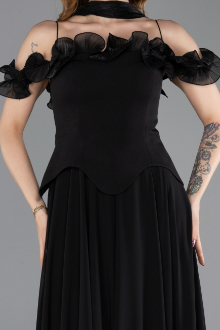 Robe de Soirée Midi Mousseline Noir ABK2524