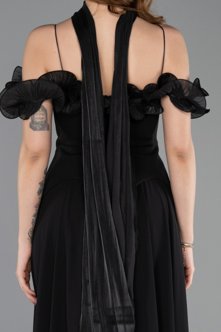 Robe de Soirée Midi Mousseline Noir ABK2524