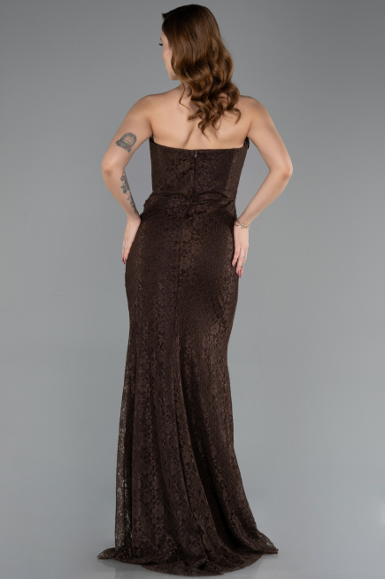 Robe de Soirée Longue Dantelle Brun ABU5587