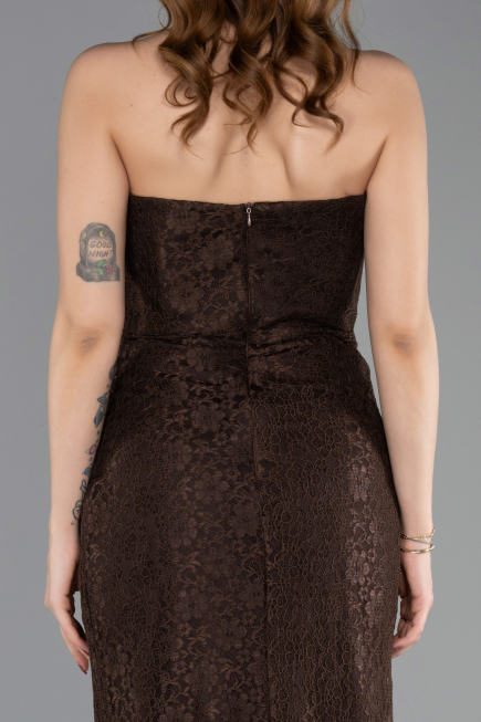 Robe de Soirée Longue Dantelle Brun ABU5587