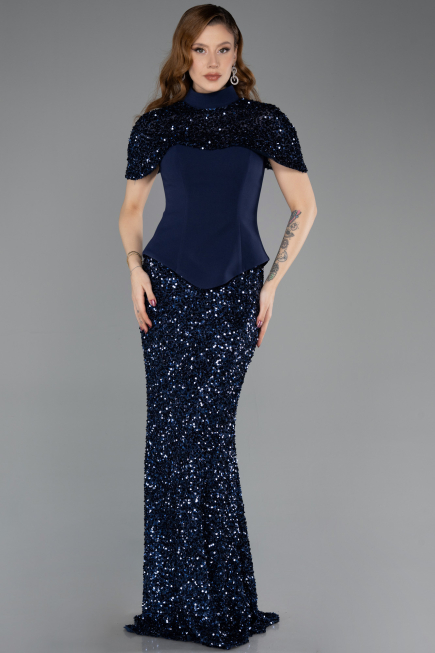 Robe de Soirée Longue Bleu Marine ABU5640
