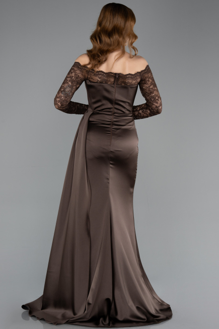 Robe Queue de Poisson Longue Satin Brun ABU5641