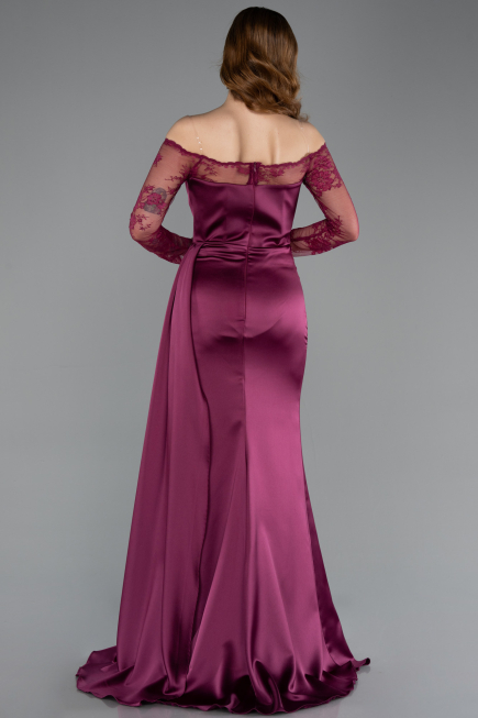 Robe Queue de Poisson Longue Satin Prune ABU5641
