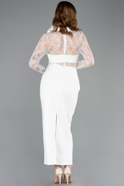 Robe de Cérémonie Midi Dantelle Blanc ABK2513