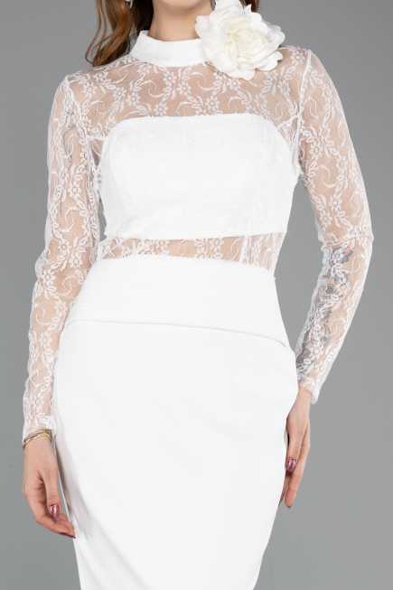 Robe de Cérémonie Midi Dantelle Blanc ABK2513