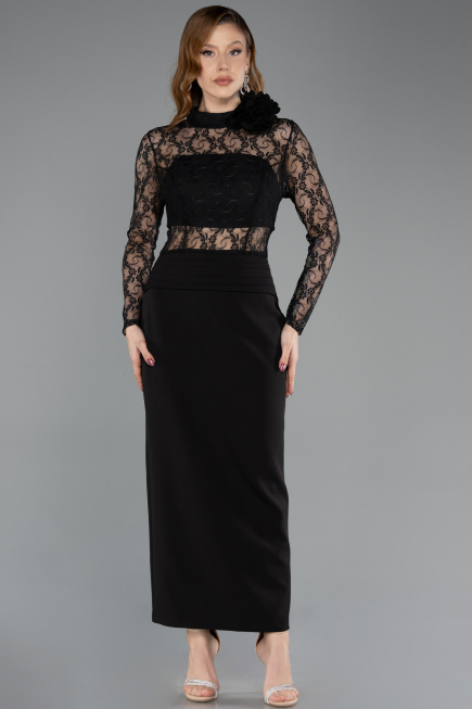 Robe de Cérémonie Midi Dantelle Noir ABK2513