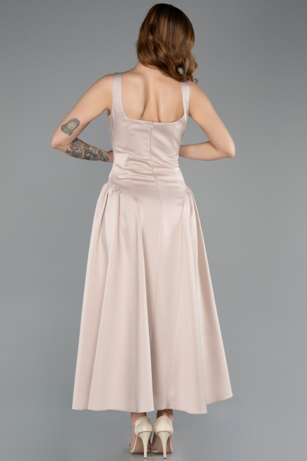 Robe de Cérémonie Midi Satin Beige ABK2519