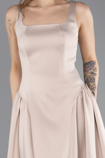 Robe de Cérémonie Midi Satin Beige ABK2519