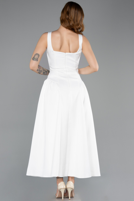 Robe de Cérémonie Midi Satin Blanc ABK2519
