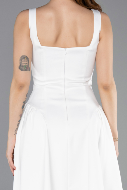 Robe de Cérémonie Midi Satin Blanc ABK2519