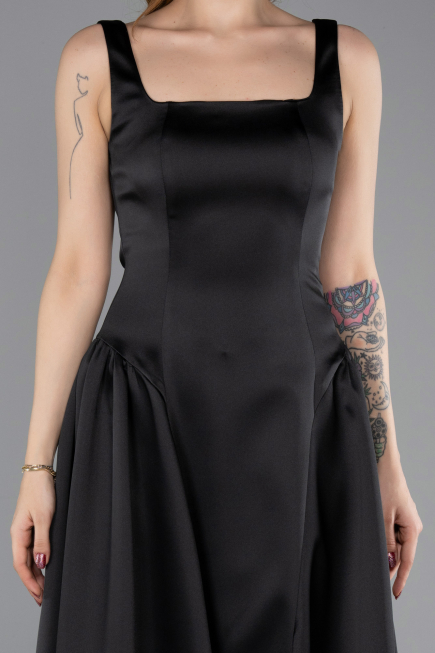 Robe de Cérémonie Midi Satin Noir ABK2519