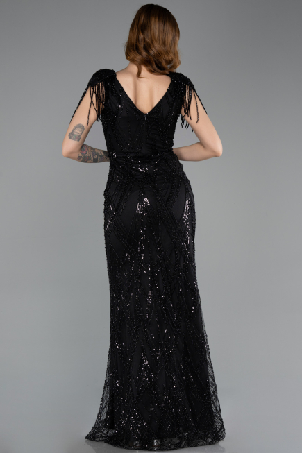 Robe de Soirée Grande Taille Longue Perlé Noir ABU5336