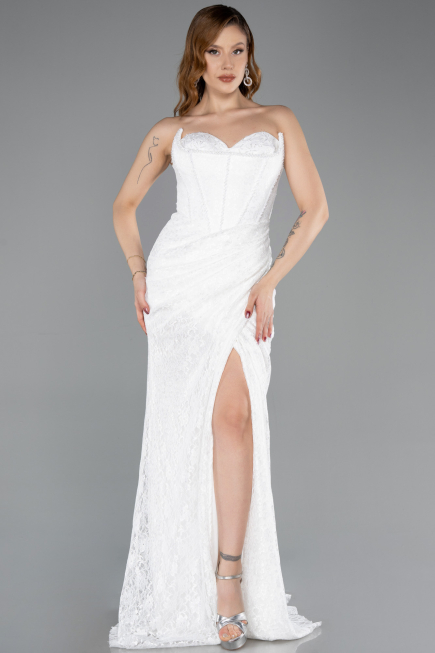 Robe de Soirée Longue Lacé Blanc ABU5642