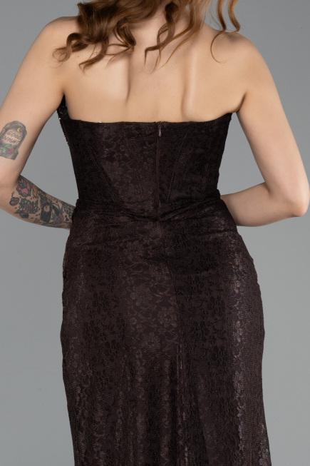 Robe de Soirée Longue Lacé Brun ABU5642