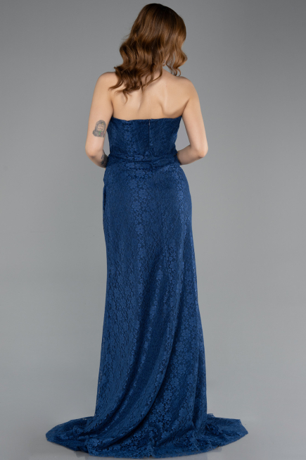 Robe de Soirée Longue Lacé Bleu Marine ABU5642