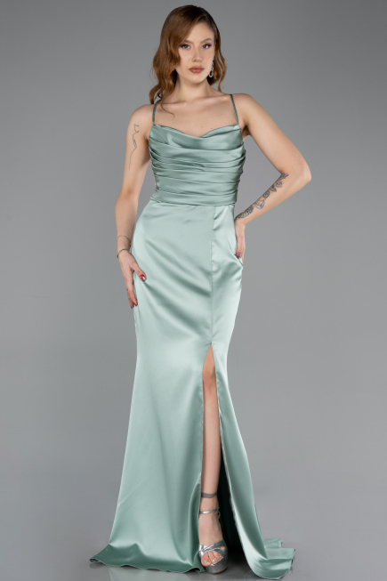 Robe de Soirée Longue Satin Turquoise ABU5646