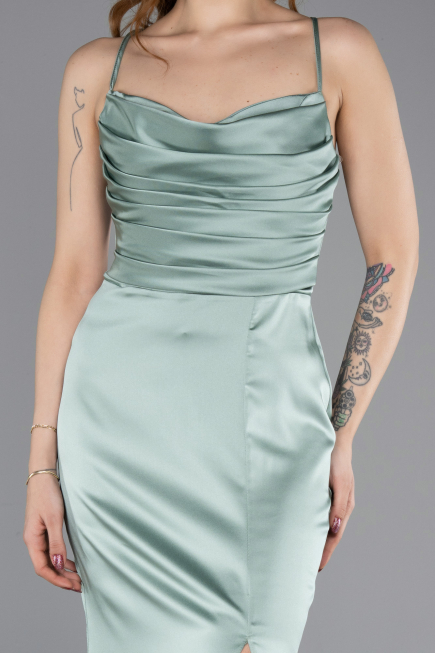 Robe de Soirée Longue Satin Turquoise ABU5646