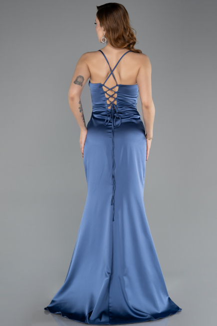 Robe de Soirée Longue Satin Indigo ABU5646