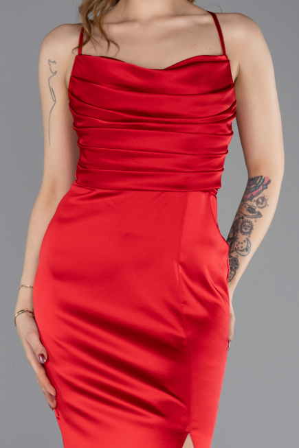 Robe de Soirée Longue Satin Rouge ABU5646