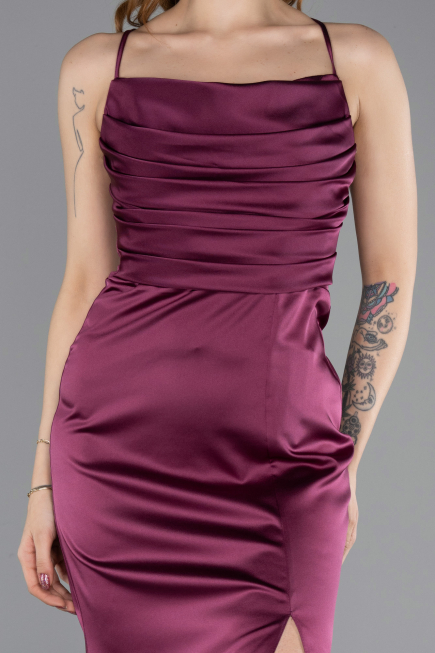 Robe de Soirée Longue Satin Couleur Cerise ABU5646