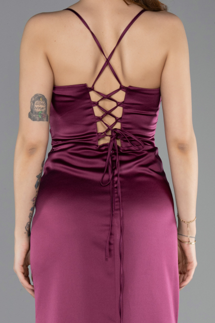 Robe de Soirée Longue Satin Couleur Cerise ABU5646