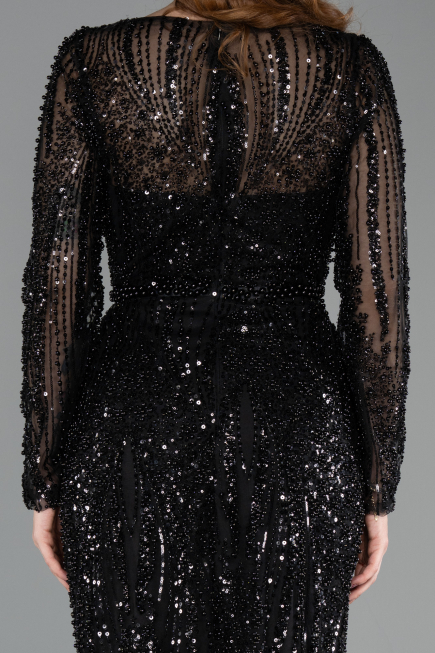 Robe de Soirée Longue Perlé Noir ABU5649