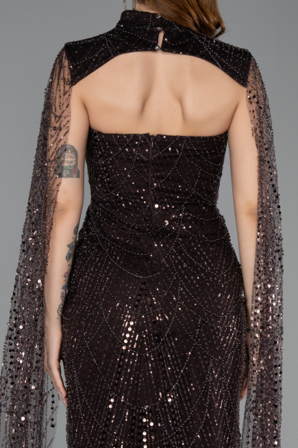 Robe de Soirée Longue Perlé Brun ABU5652