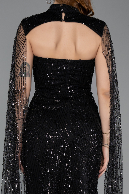 Robe de Soirée Longue Perlé Noir ABU5652