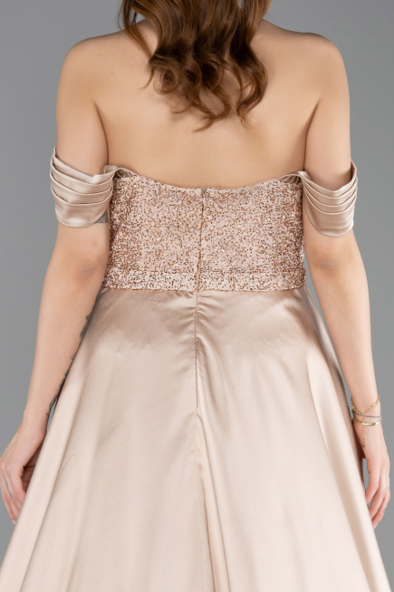 Robe De Soirée Perlé Longue Beige ABU5542