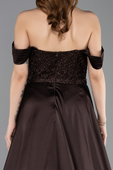Robe De Soirée Perlé Longue Brun ABU5542