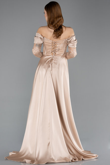 Robe de Soirée Longue Dantelle Beige ABU5653