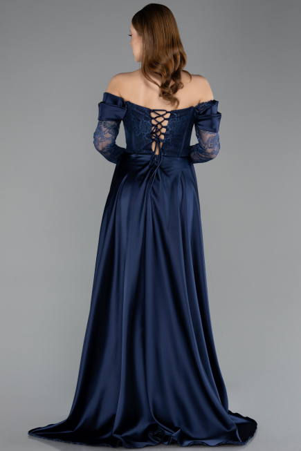 Robe de Soirée Longue Dantelle Bleu Marine ABU5653
