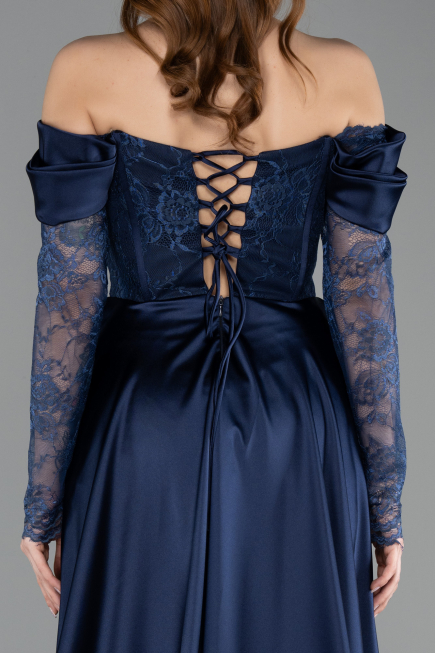 Robe de Soirée Longue Dantelle Bleu Marine ABU5653