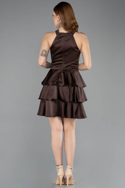 Robe de Cérémonie Courte Satin Brun ABK2528