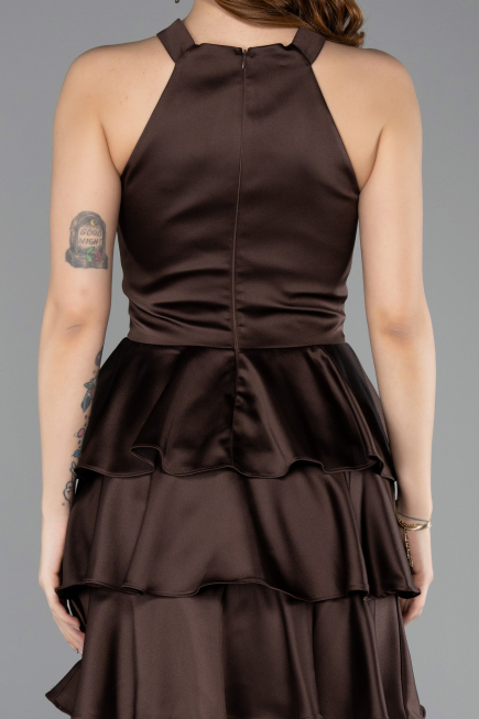 Robe de Cérémonie Courte Satin Brun ABK2528