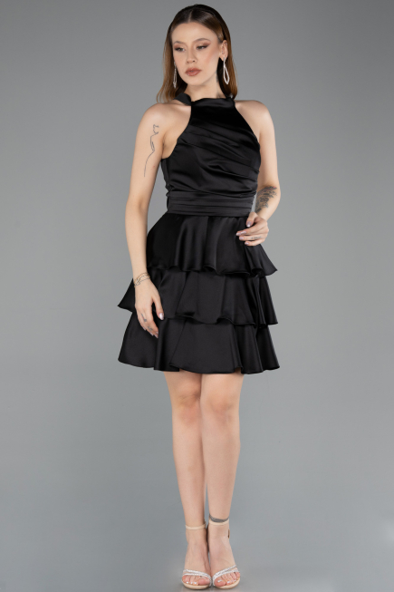 Robe de Cérémonie Courte Satin Noir ABK2528