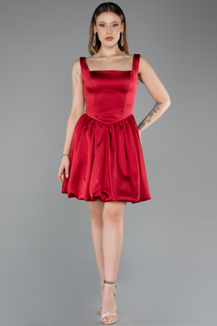 Tenue de Soirée Courte Satin Rouge Bordeaux ABK2529