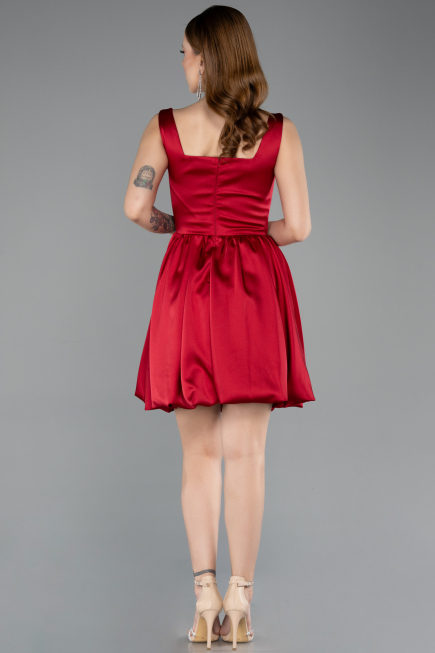 Tenue de Soirée Courte Satin Rouge Bordeaux ABK2529