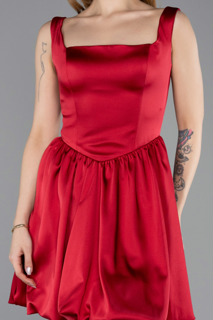 Tenue de Soirée Courte Satin Rouge Bordeaux ABK2529