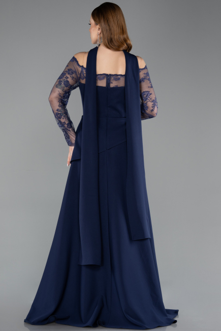 Robe de Soirée Grande Taille Longue Dantelle Bleu Marine ABU5657