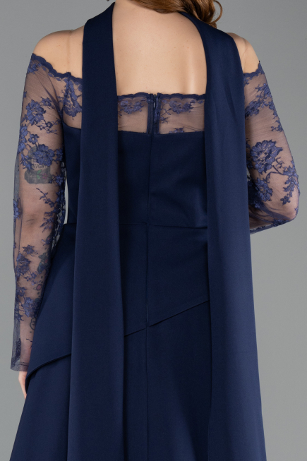Robe de Soirée Grande Taille Longue Dantelle Bleu Marine ABU5657